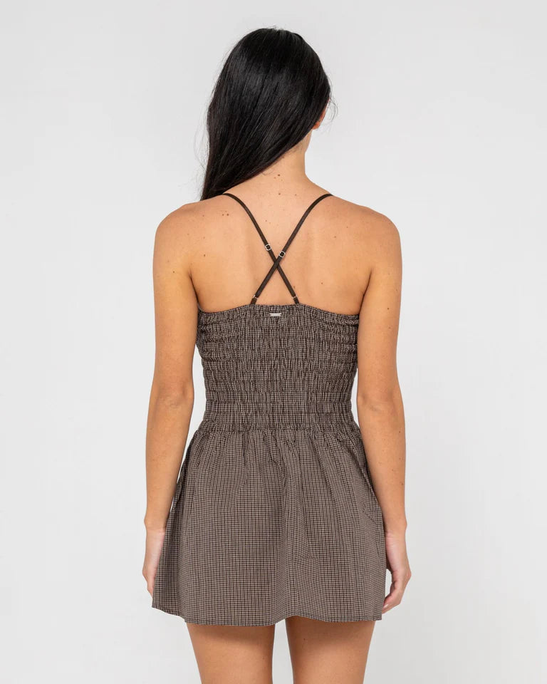 RUSTY MIMI BUBBLE MINI DRESS WOMENS CASUAL STATEMENT STYLE – JAVA PLAID