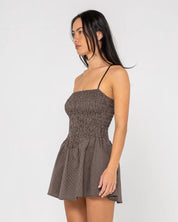 RUSTY MIMI BUBBLE MINI DRESS WOMENS CASUAL STATEMENT STYLE – JAVA PLAID