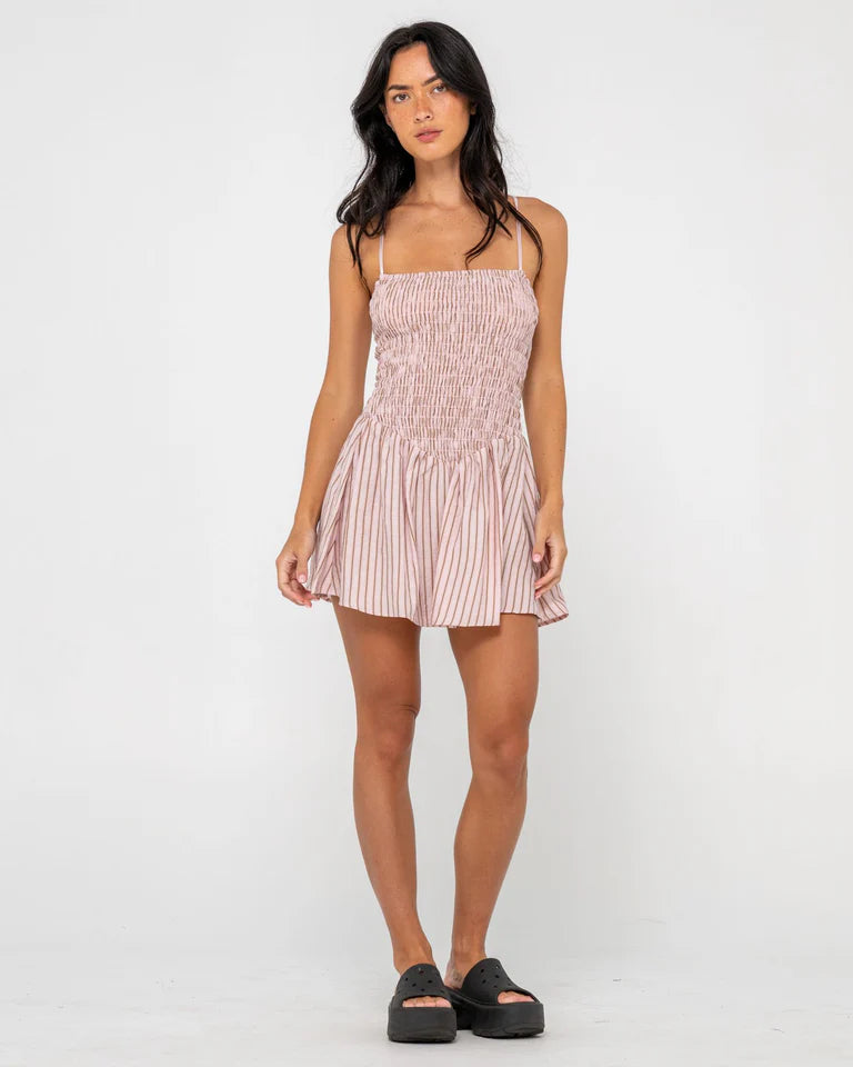 MIMI SMOCKED STRIPE MINI DRESS