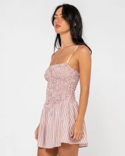 MIMI SMOCKED STRIPE MINI DRESS