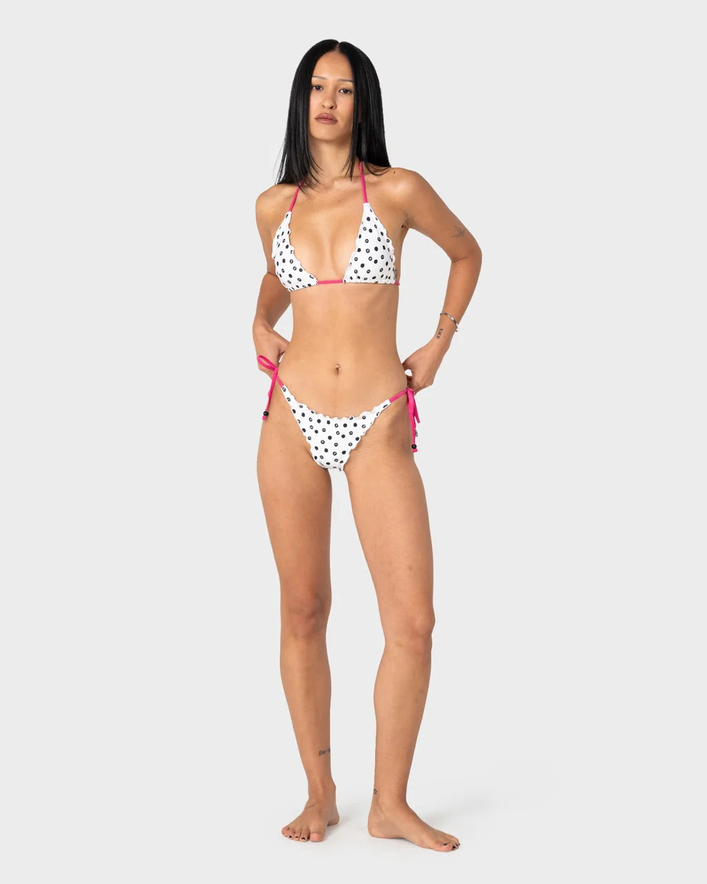 RUSTY MISS DOT SIDE TIE BRAZILIAN BIKINI BOTTOM – CREAM / BLACK R DOT