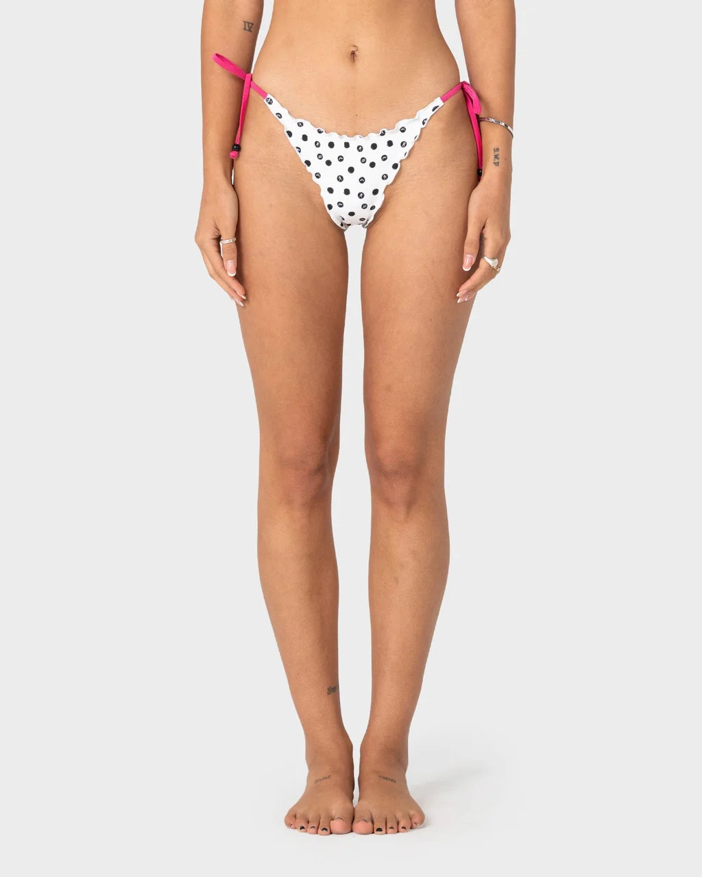 RUSTY MISS DOT SIDE TIE BRAZILIAN BIKINI BOTTOM – CREAM / BLACK R DOT