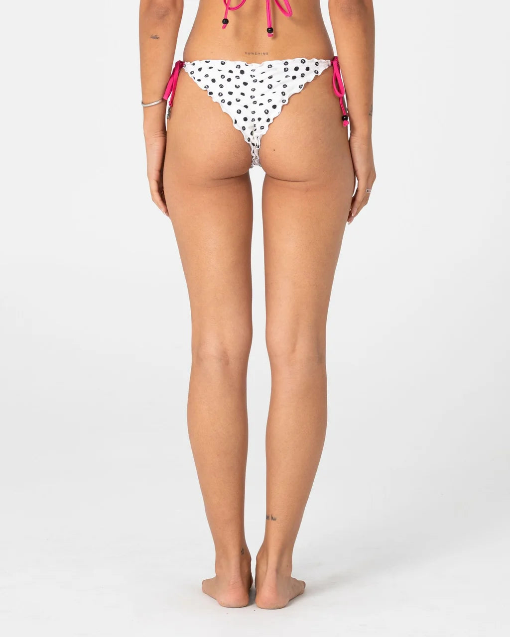 RUSTY MISS DOT SIDE TIE BRAZILIAN BIKINI BOTTOM – CREAM / BLACK R DOT
