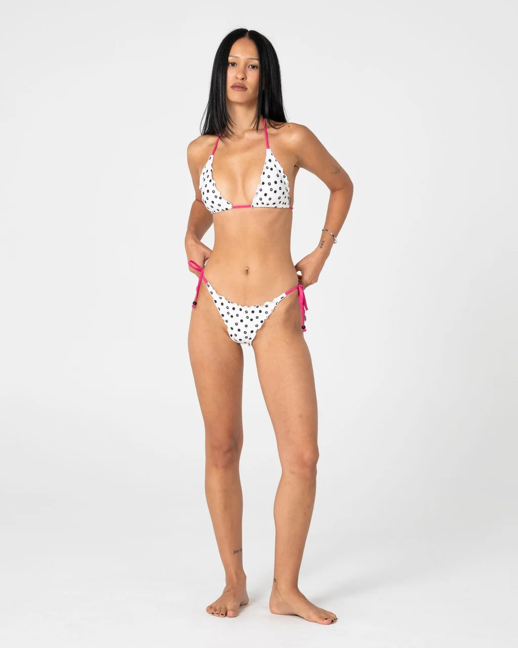 RUSTY MISS DOT SIDE TIE BRAZILIAN BIKINI BOTTOM – CREAM / BLACK R DOT