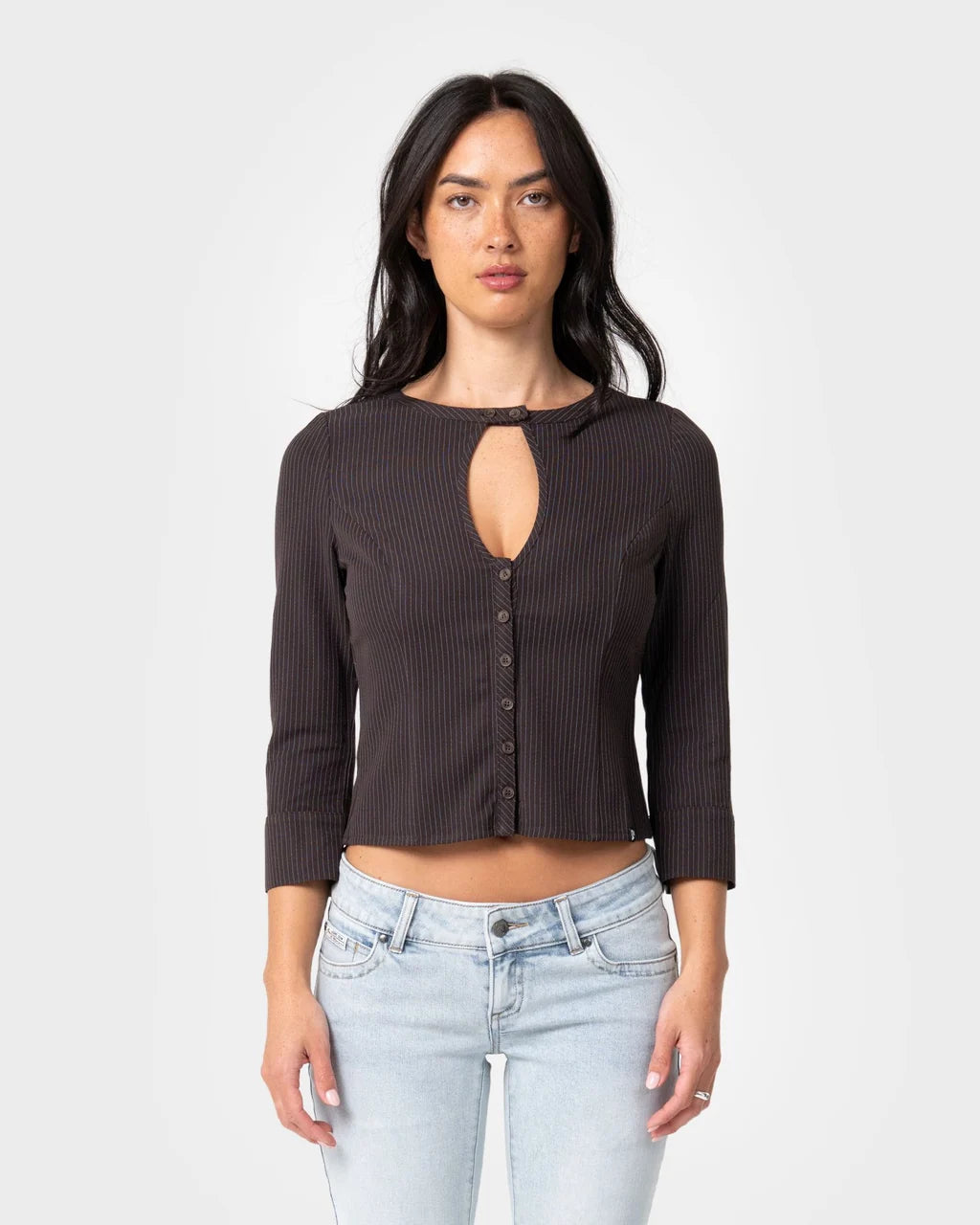 RUSTY MISS WOODS KEYHOLE SHIRT – WOMENS – JAVA