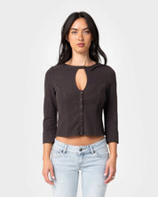 RUSTY MISS WOODS KEYHOLE SHIRT – WOMENS – JAVA