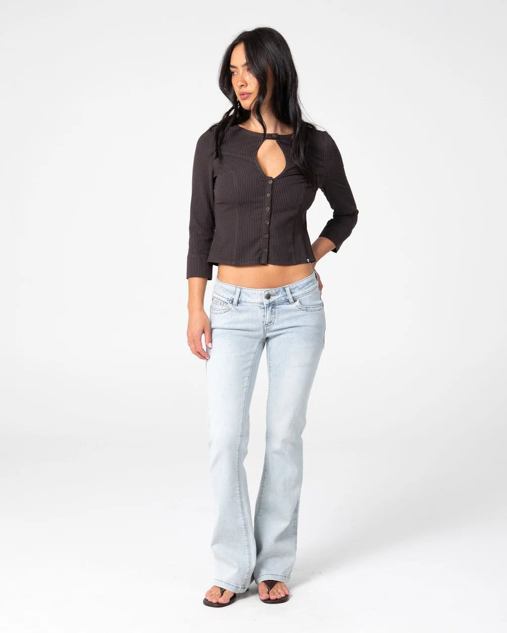 RUSTY MISS WOODS KEYHOLE SHIRT – WOMENS – JAVA