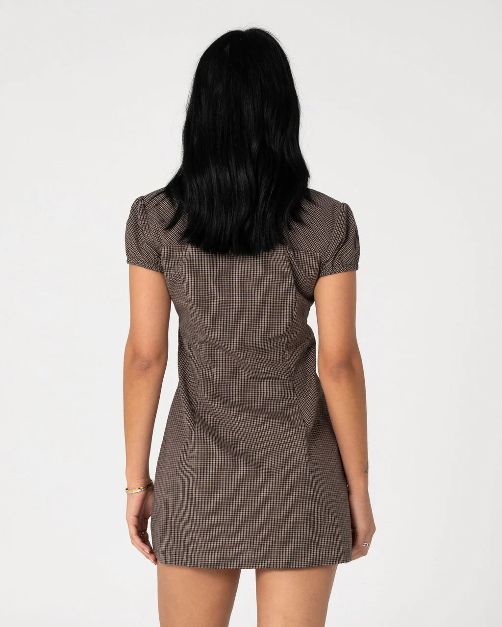 RUSTY MISSY MAY CHECK MINI DRESS – WOMENS RETRO PLAID BUTTON UP DRESS JAVA PLAID