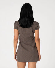 RUSTY MISSY MAY CHECK MINI DRESS – WOMENS RETRO PLAID BUTTON UP DRESS JAVA PLAID