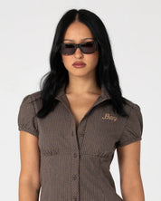 RUSTY MISSY MAY CHECK MINI DRESS – WOMENS RETRO PLAID BUTTON UP DRESS JAVA PLAID