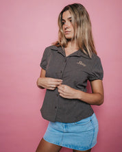 RUSTY MISSY MAY CHECK SHIRT – WOMENS RELAXED PLAID BUTTON UP JAVA PLAID