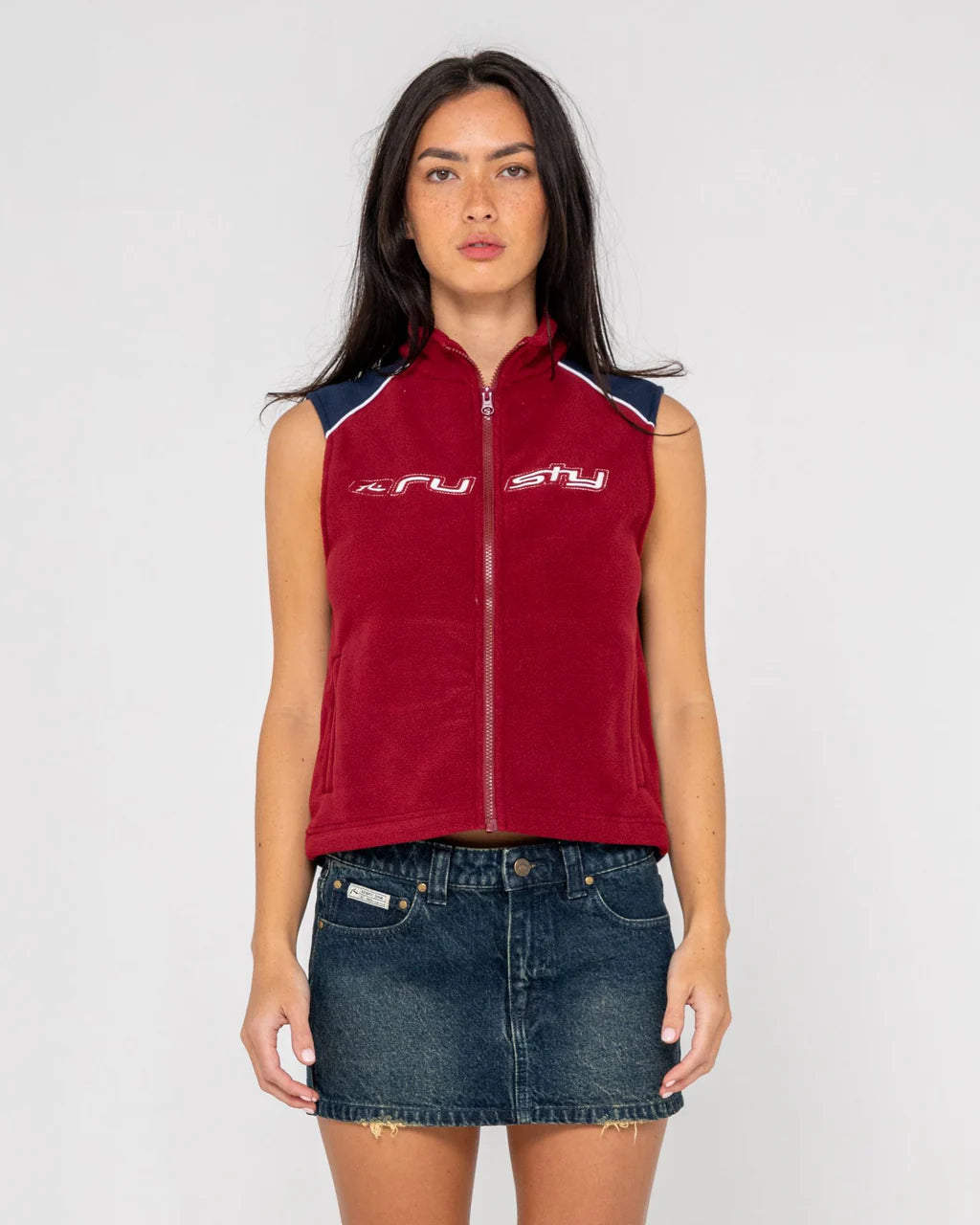 RUSTY MR COOL POLAR FLEECE VEST WOMENS STREETWEAR LAYERING VEST RED