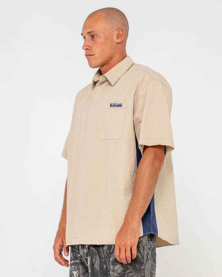RUSTY NORTHPOINT SHORT SLEEVE SHIRT – MENS LINEN BLEND BUTTON SHIRT OATMEAL