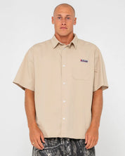 RUSTY NORTHPOINT SHORT SLEEVE SHIRT – MENS LINEN BLEND BUTTON SHIRT OATMEAL