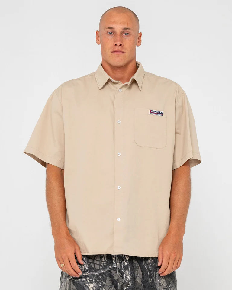 RUSTY NORTHPOINT SHORT SLEEVE SHIRT – MENS LINEN BLEND BUTTON SHIRT OATMEAL