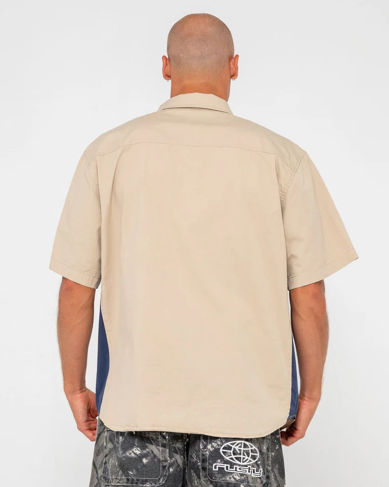 RUSTY NORTHPOINT SHORT SLEEVE SHIRT – MENS LINEN BLEND BUTTON SHIRT OATMEAL