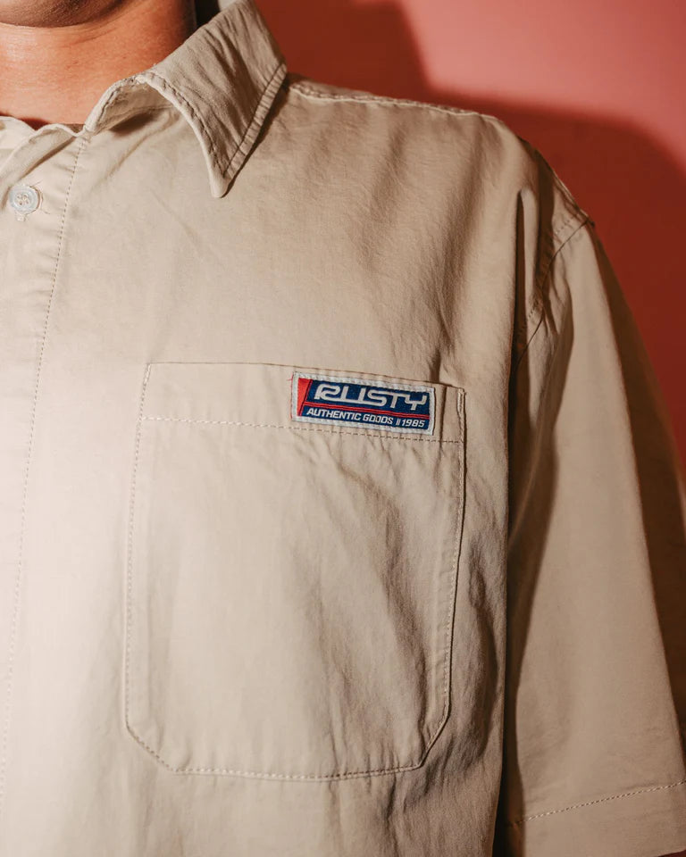 RUSTY NORTHPOINT SHORT SLEEVE SHIRT – MENS LINEN BLEND BUTTON SHIRT OATMEAL