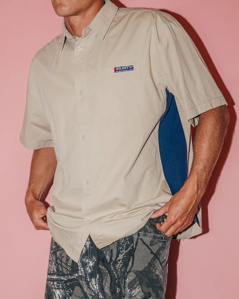 RUSTY NORTHPOINT SHORT SLEEVE SHIRT – MENS LINEN BLEND BUTTON SHIRT OATMEAL