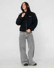 RUSTY ON AND ON POLAR FLEECE PUFFER JACKET WOMENS BLACK