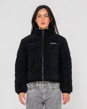 RUSTY ON AND ON POLAR FLEECE PUFFER JACKET WOMENS BLACK