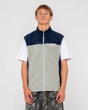 RUSTY ON THE RUN TECH FLEECE VEST MENS ZIP VEST STONE GREY