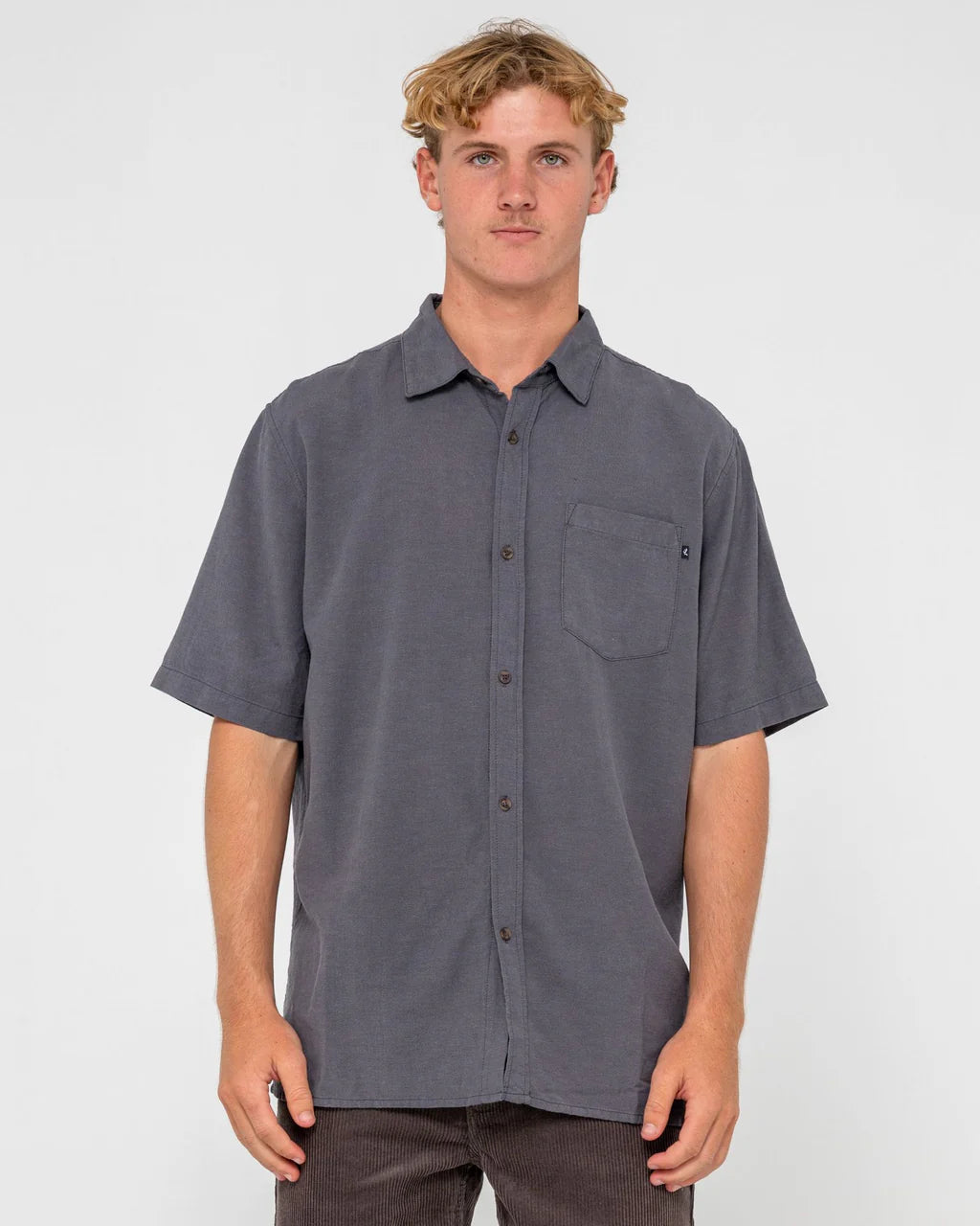 RUSTY OVERTONE SHORT SLEEVE LINEN SHIRT – MENS RELAXED CASUAL SHIRT COAL
