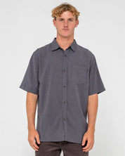 RUSTY OVERTONE SHORT SLEEVE LINEN SHIRT – MENS RELAXED CASUAL SHIRT COAL