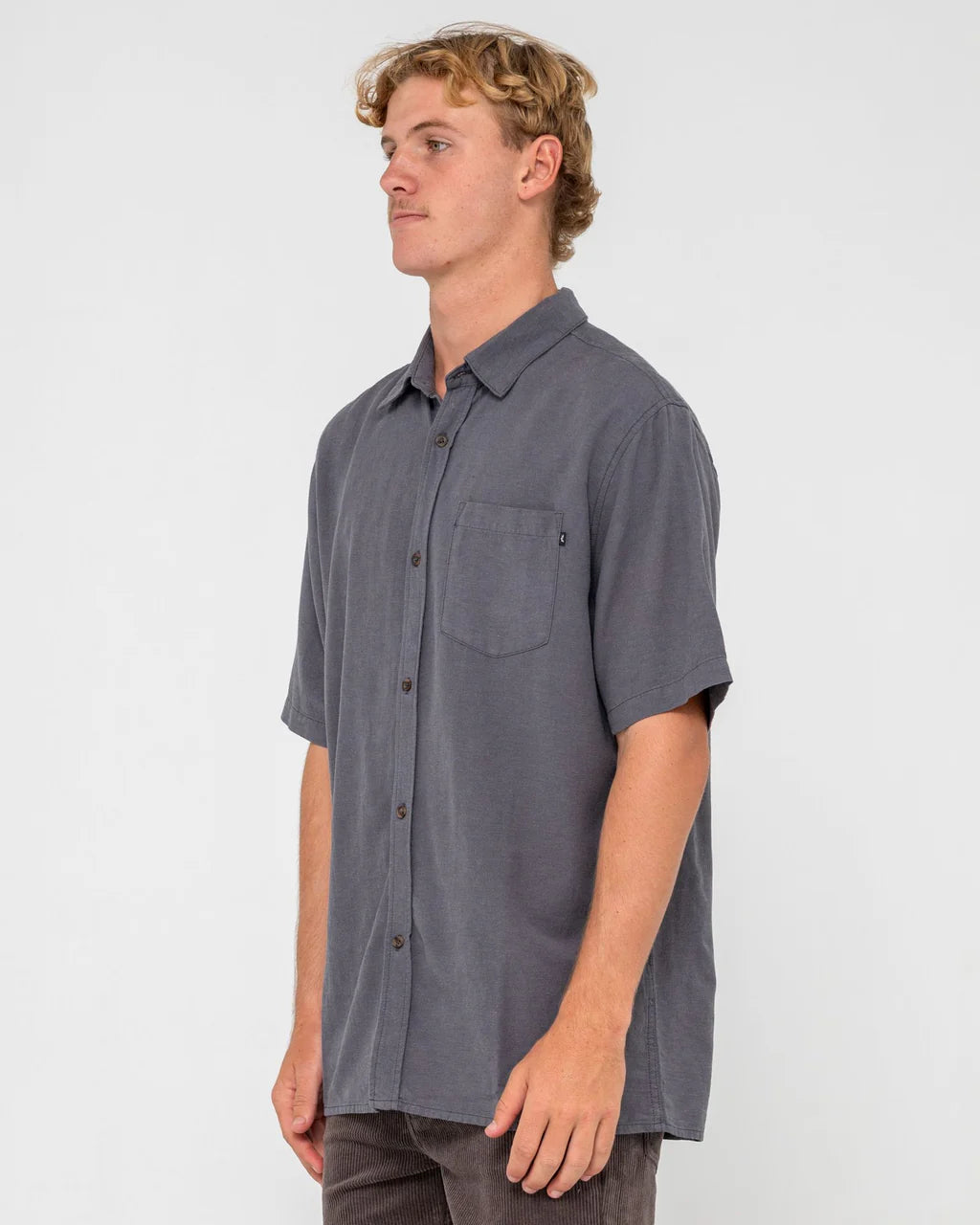 RUSTY OVERTONE SHORT SLEEVE LINEN SHIRT – MENS RELAXED CASUAL SHIRT COAL
