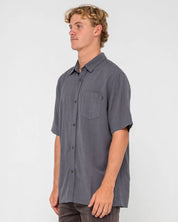 RUSTY OVERTONE SHORT SLEEVE LINEN SHIRT – MENS RELAXED CASUAL SHIRT COAL