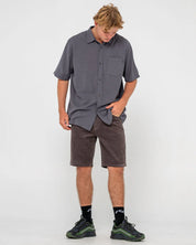 RUSTY OVERTONE SHORT SLEEVE LINEN SHIRT – MENS RELAXED CASUAL SHIRT COAL