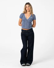 RUSTY PEGGY SUE BUTTON DOWN BLOUSE – BLUE PLAID