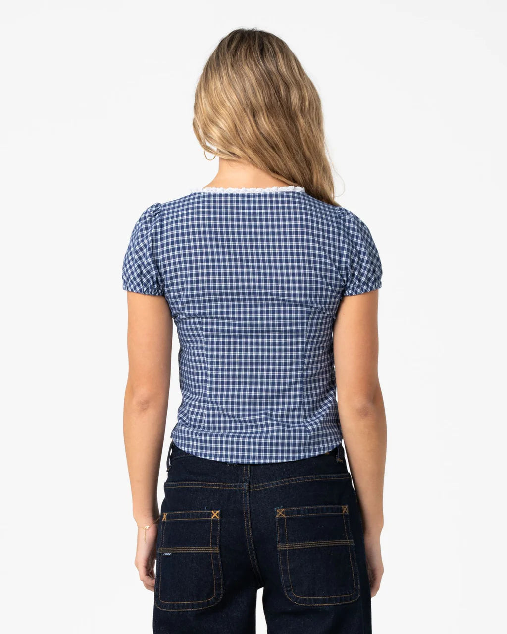 RUSTY PEGGY SUE BUTTON DOWN BLOUSE – BLUE PLAID