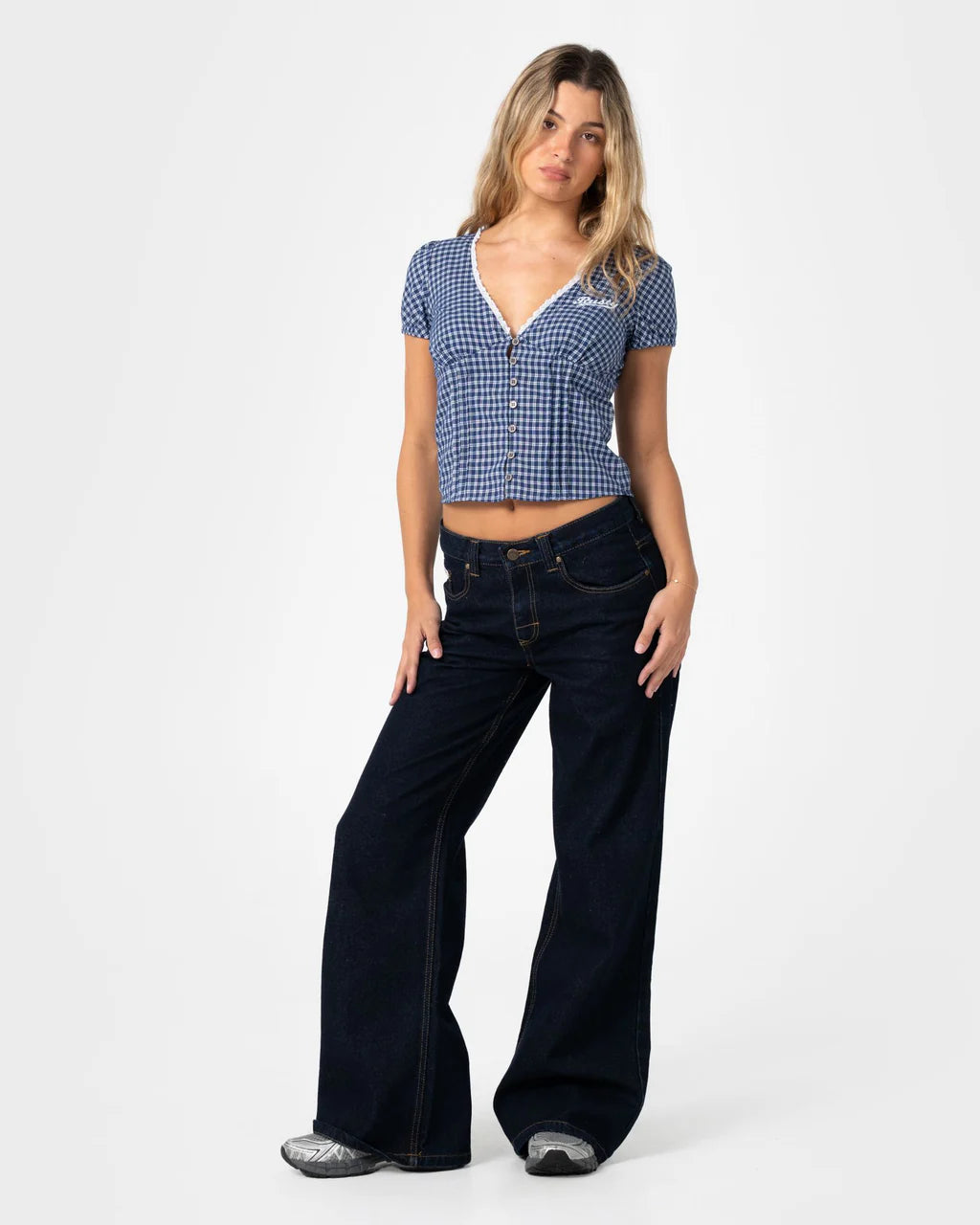 RUSTY PEGGY SUE BUTTON DOWN BLOUSE – BLUE PLAID