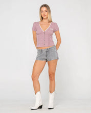 RUSTY PEGGY SUE BUTTON DOWN BLOUSE – WOMENS LIGHTWEIGHT SUMMER TOP PINK