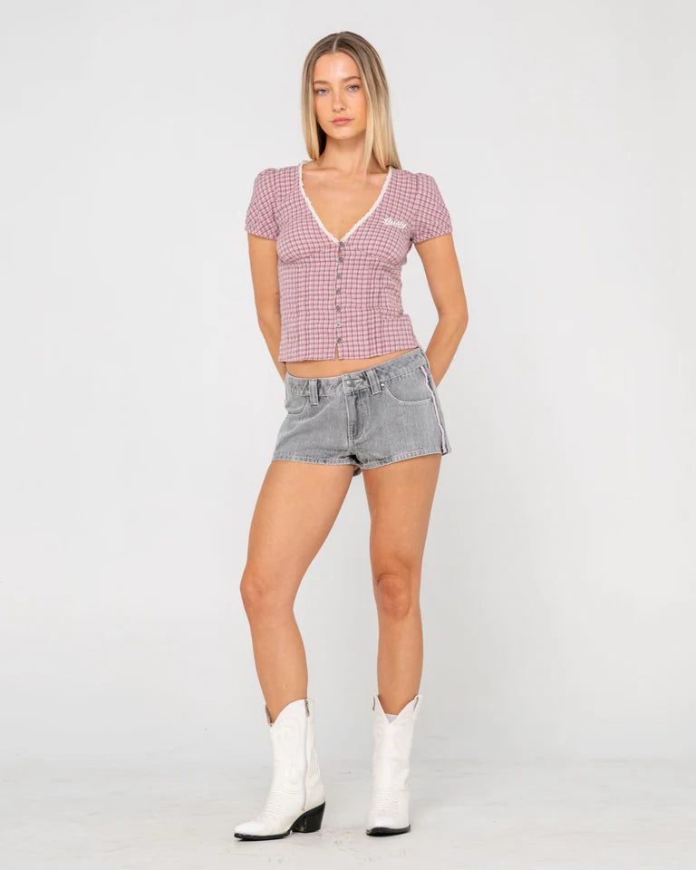 RUSTY PEGGY SUE BUTTON DOWN BLOUSE – WOMENS LIGHTWEIGHT SUMMER TOP PINK