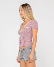 RUSTY PEGGY SUE BUTTON DOWN BLOUSE – WOMENS LIGHTWEIGHT SUMMER TOP PINK