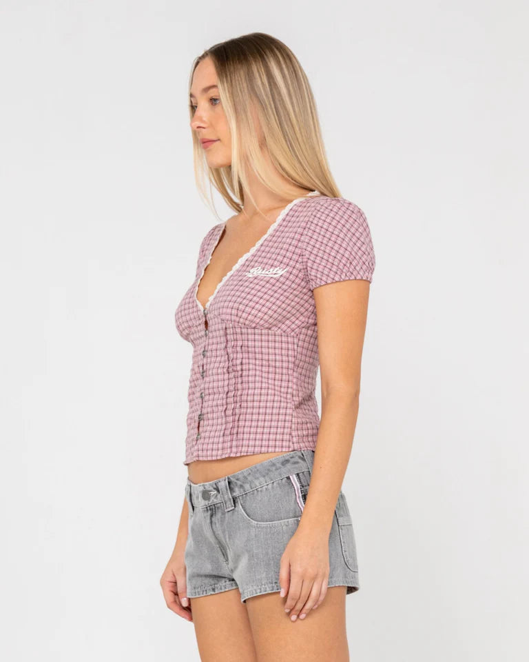 RUSTY PEGGY SUE BUTTON DOWN BLOUSE – WOMENS LIGHTWEIGHT SUMMER TOP PINK