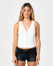 PEGGY SUE SLEEVELESS BUTTON DOWN BLOUSE WHITE