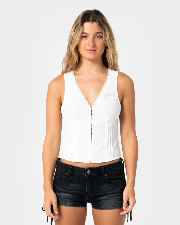 PEGGY SUE SLEEVELESS BUTTON DOWN BLOUSE WHITE