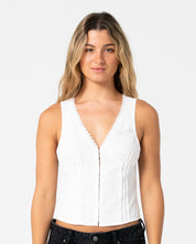 PEGGY SUE SLEEVELESS BUTTON DOWN BLOUSE WHITE