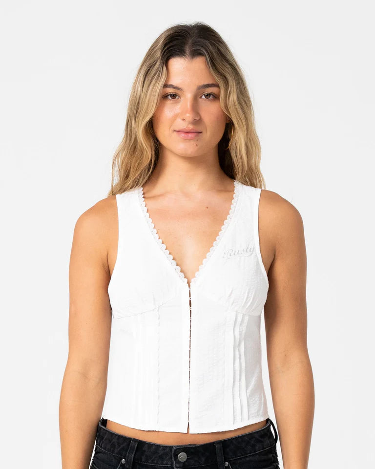 PEGGY SUE SLEEVELESS BUTTON DOWN BLOUSE WHITE