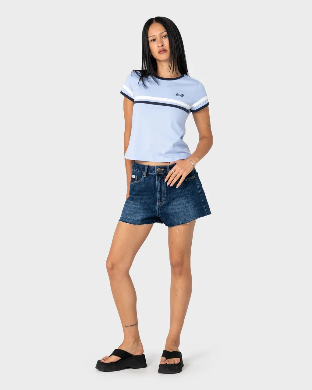 RUSTY PENNY KICK FLARE DENIM SHORT – WALK OF SHAME