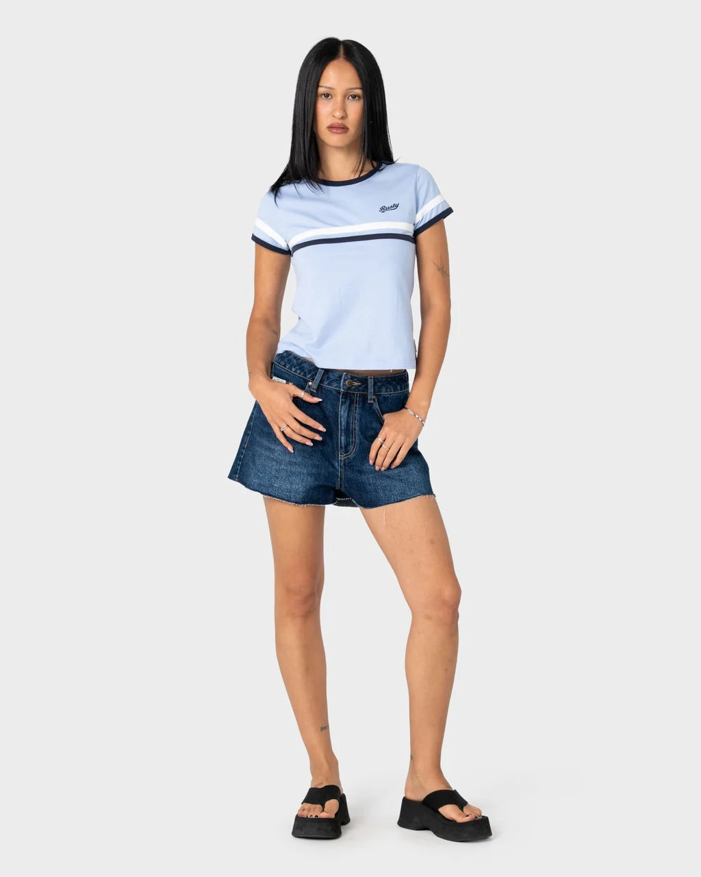 RUSTY PENNY KICK FLARE DENIM SHORT – WALK OF SHAME