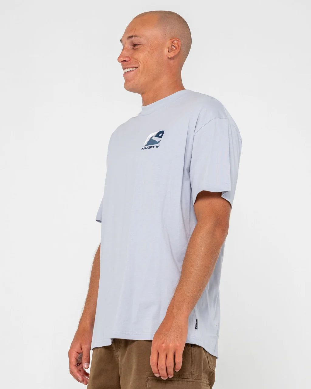 RUSTY PHENOM GRAPHIC TEE – MENS COTTON SURF STREET LOGO T-SHIRT SMOKE BLUE