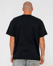 RUSTY PHONE A FRIEND GRAPHIC TEE – MENS PREMIUM COTTON SURF LOGO TEE BLACK