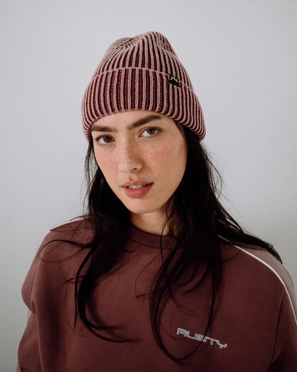 RUSTY PIXEL BEANIE WOMENS KNIT WINTER BEANIE STREETWEAR BURGUNDY