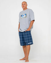 RUSTY PLAID DADDY 22" ELASTIC WAIST BOARDSHORT – MENS SURF CHECK SHORT NAVY BLUE
