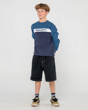 RUSTY POD RACER CREW FLEECE BOYS JUMPER NAVY BLUE