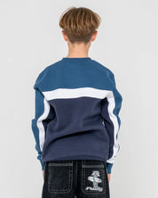 RUSTY POD RACER CREW FLEECE BOYS JUMPER NAVY BLUE