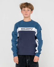 RUSTY POD RACER CREW FLEECE BOYS JUMPER NAVY BLUE